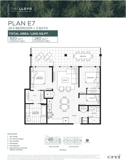 Floor plan for 3 beds, 2 baths, 920 sqft